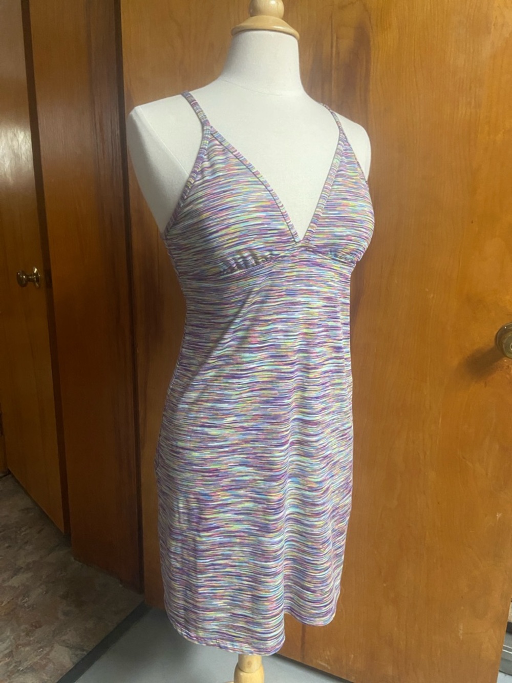 Ring spun rainbow Multicolor Striped Slip Sun Dress - Spaghetti Straps MED